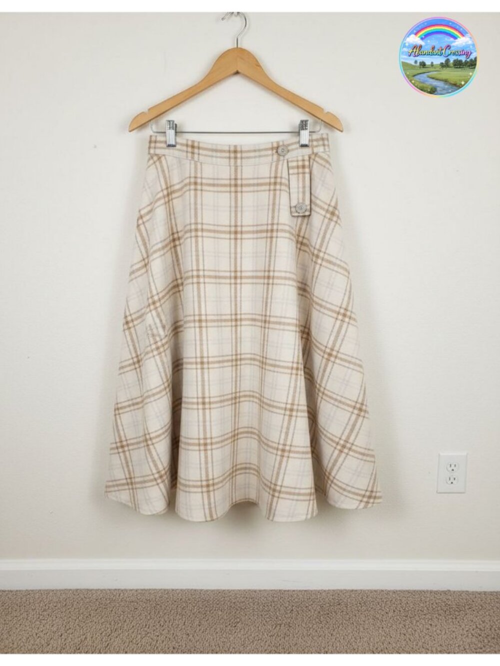 Wool Blend Plaid A-Line Maxi Skirt High Waisted Flared Winter Casual